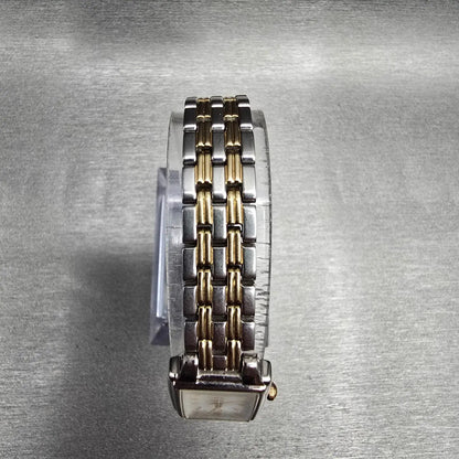 Seiko Tank Watch Women 16mm White Dial Two Tone Rectangle 1N01-0FH0 New Battery74