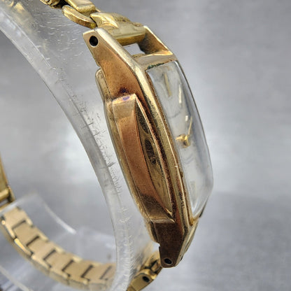 Seiko Solar Tank Watch Women 15mm Silver Dial Gold Filled Manual 532 Runs3