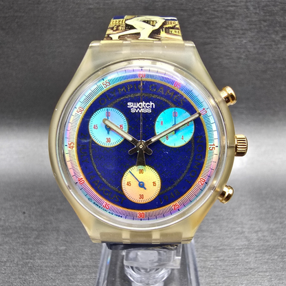 Swatch London 1948 Chrono Watch Men 42mm Blue Dial Clear SCZ102 New Battery VTG2