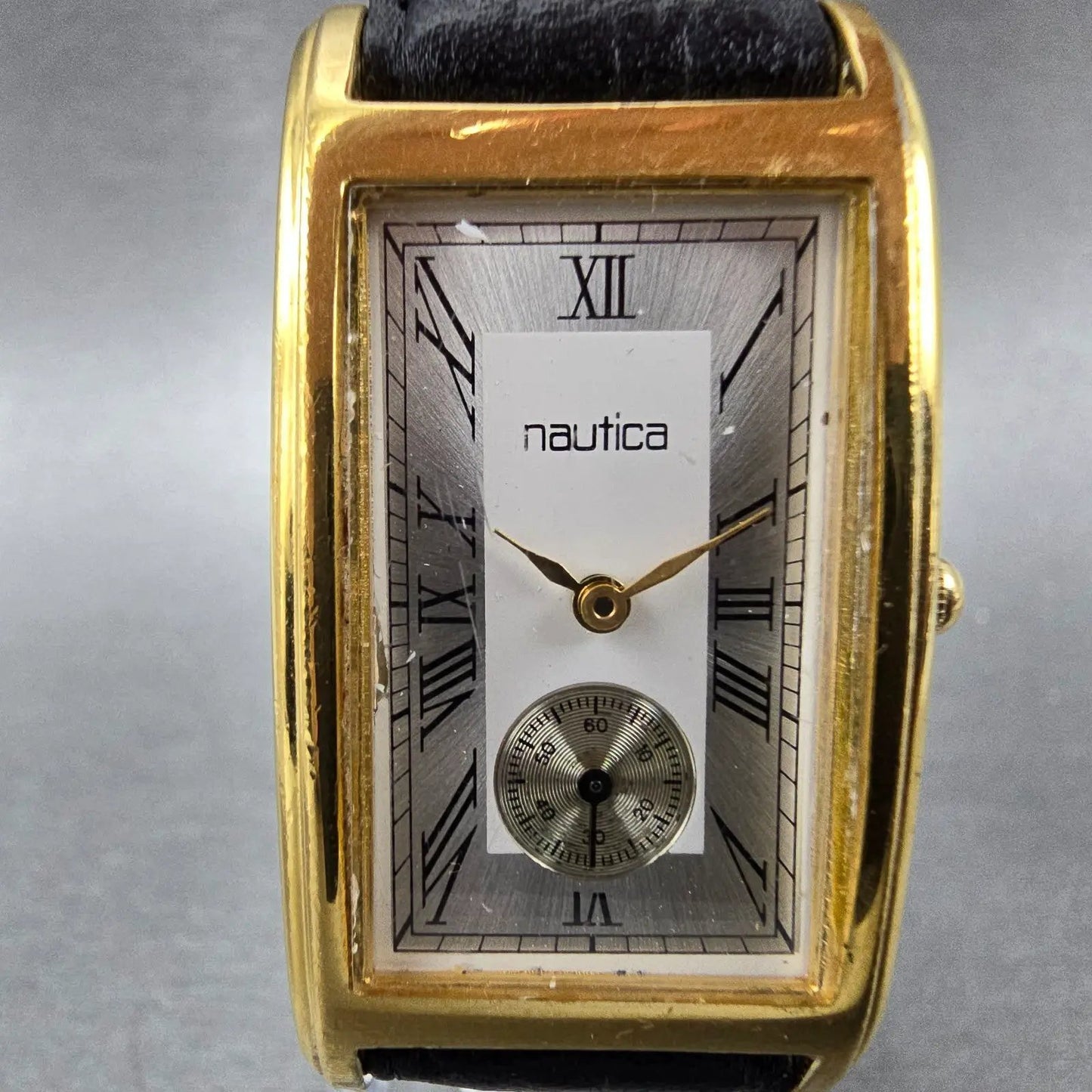 Nautica Watch Men 23mm White Silver Dial Gold Tone Small Seconds New Battery1