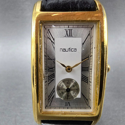 Nautica Watch Men 23mm White Silver Dial Gold Tone Small Seconds New Battery1