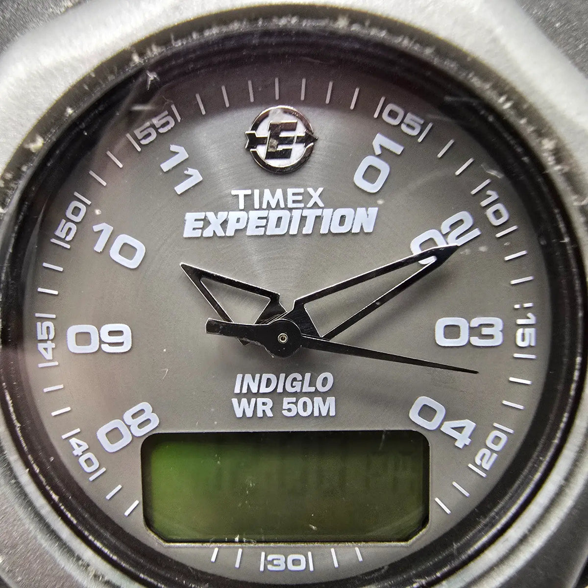 Timex Expedition Watch Men 41mm Gray Dial Black Analog Digital Alarm Chrono Runs1