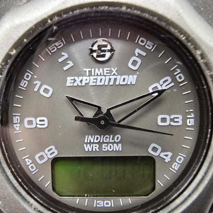 Timex Expedition Watch Men 41mm Gray Dial Black Analog Digital Alarm Chrono Runs1