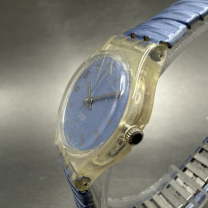 Swatch Watch Women 24mm Purple Dial Clear Case Round Vintage New Battery2