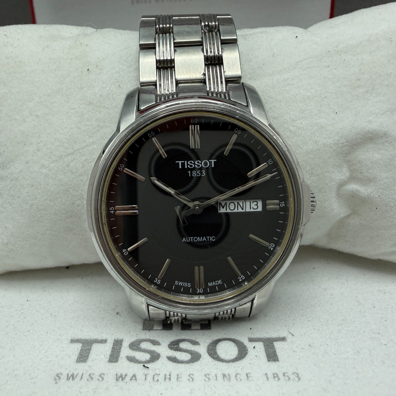 Tissot Automatic III Watch Men 39mm Black Dial Steel Daydate Round Runs W/Box0