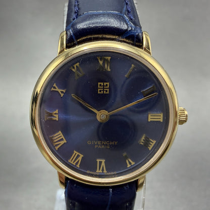 Givenchy Watch Women 24mm Blue Dial Gold Tone Round Swiss New Battery W/Box1