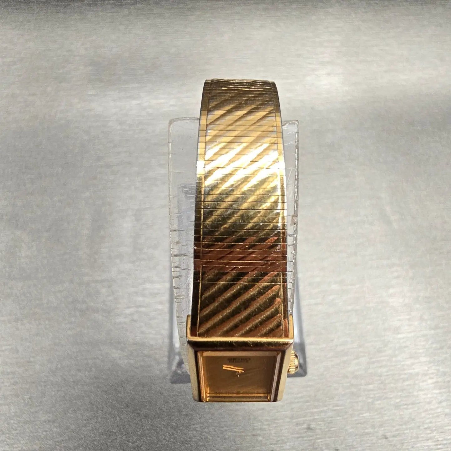 Seiko Watch Women 13mm Gold Dial Gold Tone Rectangle 1E20-5109 New Battery VTG4