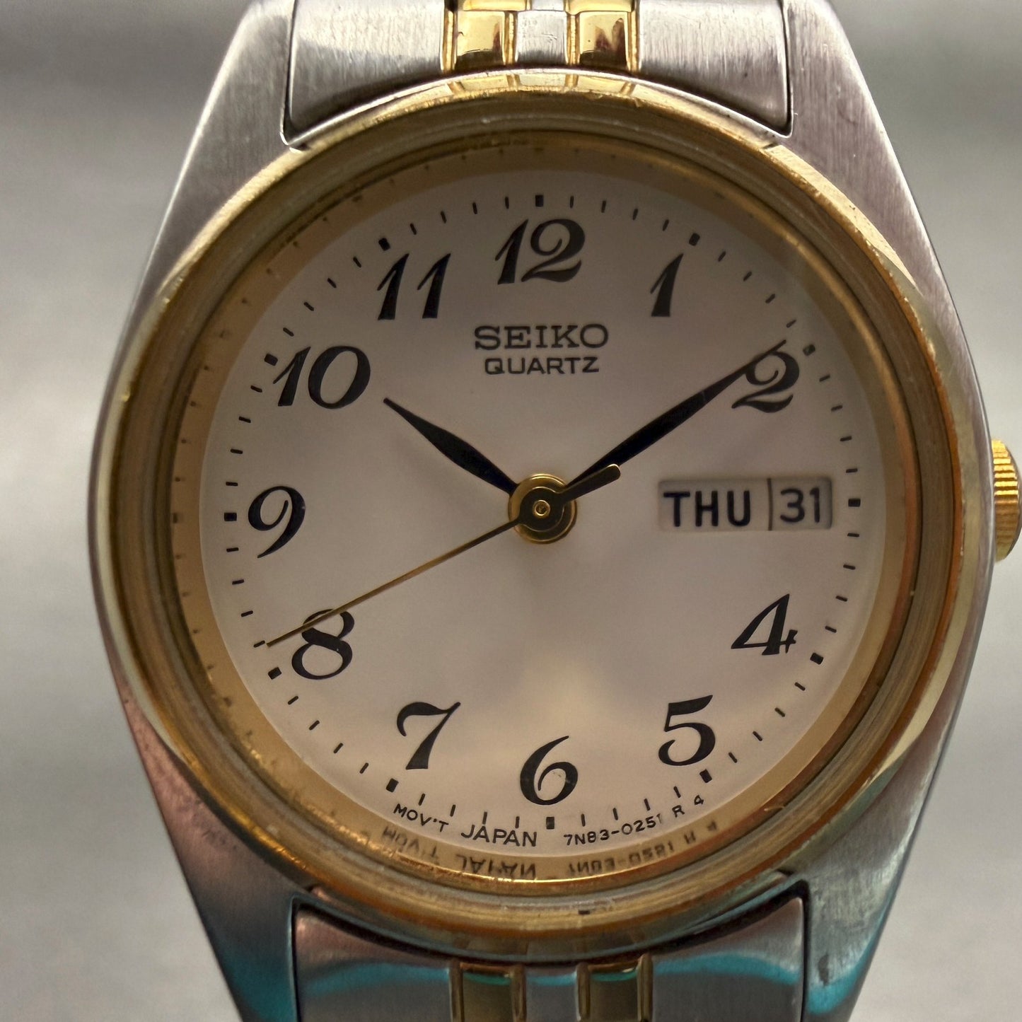 Seiko Watch Women 23mm White Dial Two Tone Daydate Round 7N83-0011 New Battery1