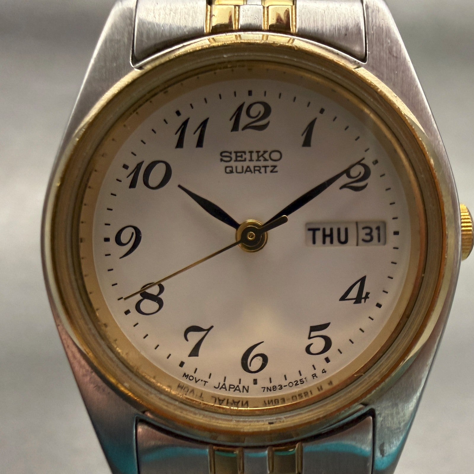 Seiko Watch Women 23mm White Dial Two Tone Daydate Round 7N83-0011 New Battery1