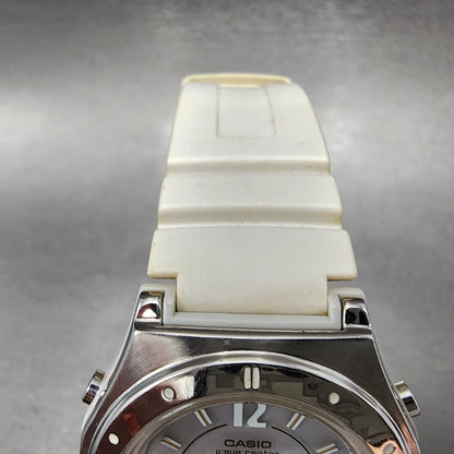 Casio Wave Ceptor Watch Women 35mm White Dial Silver Tone Analog Digital Works