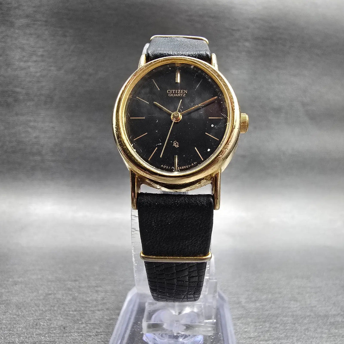 Citizen CQ Watch Women 22mm Black Dial Gold Tone Oval 4031-982568 New Battery 785