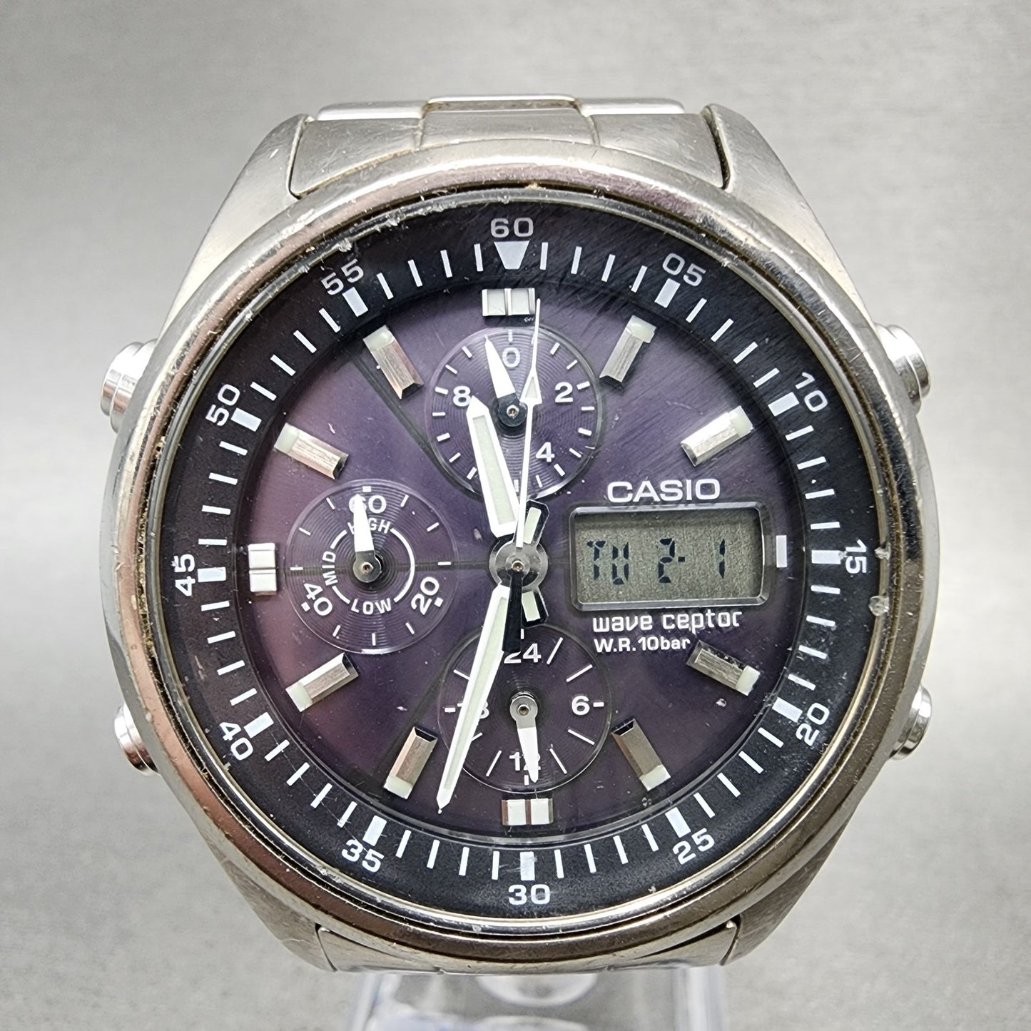 Casio Waveceptor WVQ500 Watch Men 42mm Black Dial Steel Analog Digital Chrono1