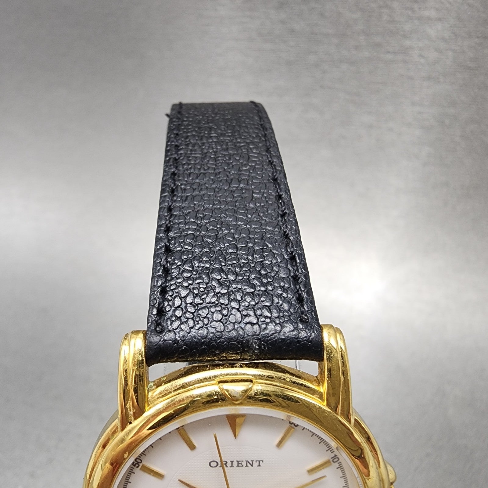 Orient Watch Men 32mm White Dial Gold Tone Date Round New Battery4