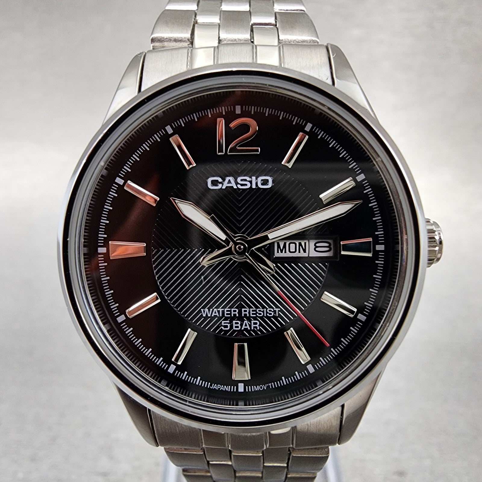 Casio LTP1335 Watch Women 30mm Black Dial Steel Daydate Round New Battery1