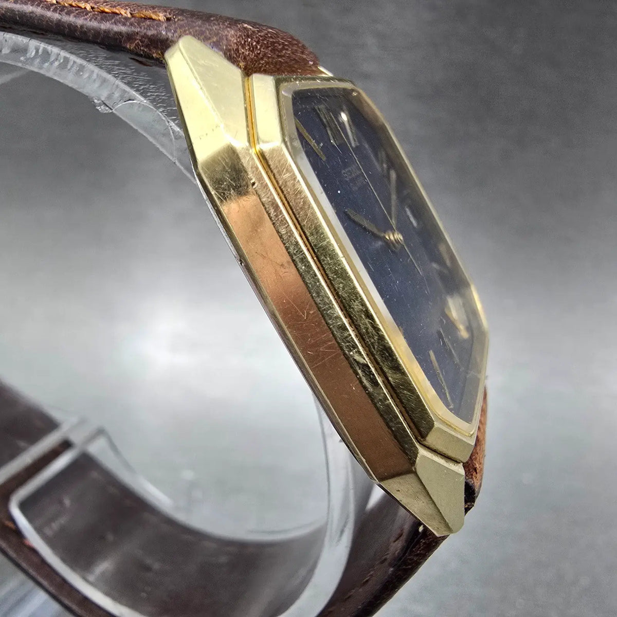 Seiko Watch Men 29mm Blue Dial Gold Tone Date Octagon 5932-5019 New Battery VTG3