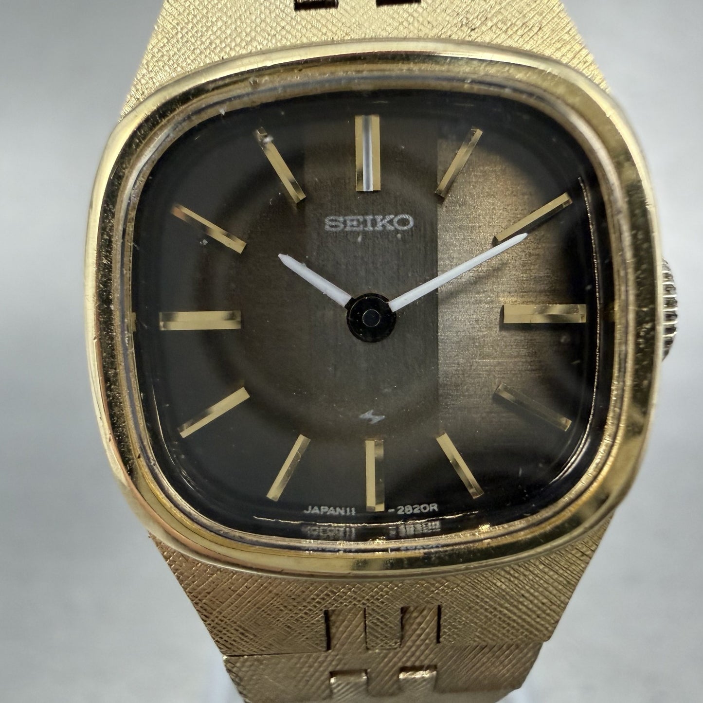 Seiko Watch Women 19mm Brown Dial Gold Tone Rectangle Manual Wind Runs 11-3949 I1