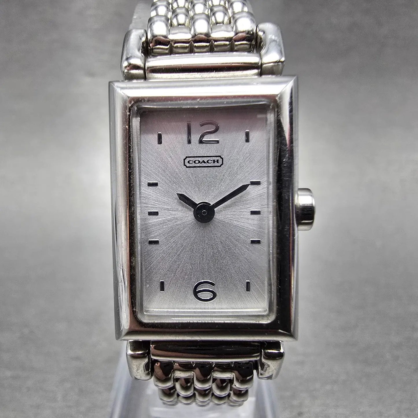 Coach Tank Watch Women 17mm Silver Dial Silver Tone CA.66.7.14.0624 New Battery0