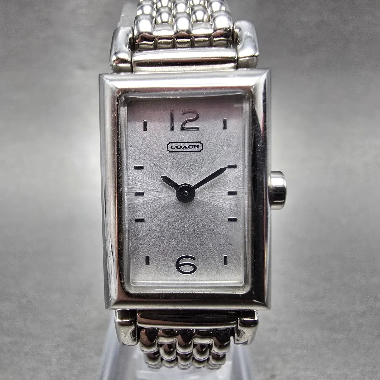 Coach Tank Watch Women 17mm Silver Dial Silver Tone CA.66.7.14.0624 New Battery0
