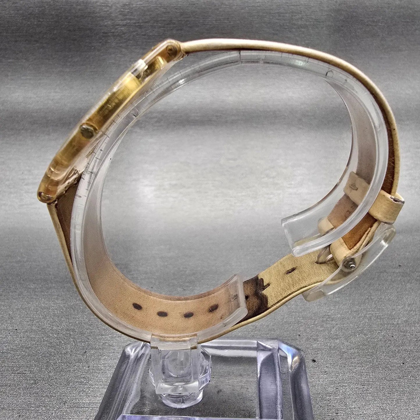 Swatch Skin THINE Watch Women Gold Dial Clear Case Round SFK155 New Battery6
