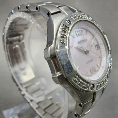 Seiko Watch Women 27mm MOP Dial Steel Date Round Diamonds 7n820CG0 New Battery3