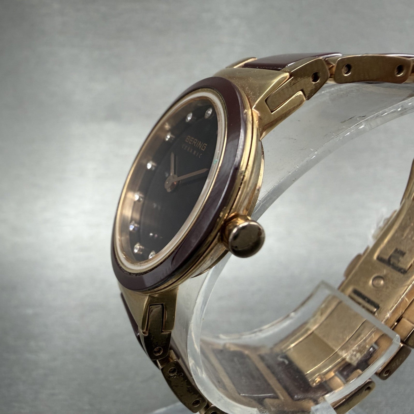 Bering Ceramic Watch Women 25mm Brown MOP Dial Rose Gold Tone Round New Battery2