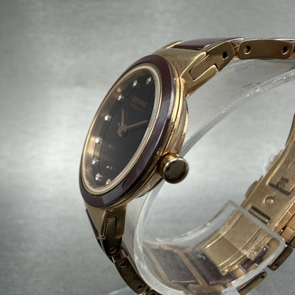 Bering Ceramic Watch Women 25mm Brown MOP Dial Rose Gold Tone Round New Battery2