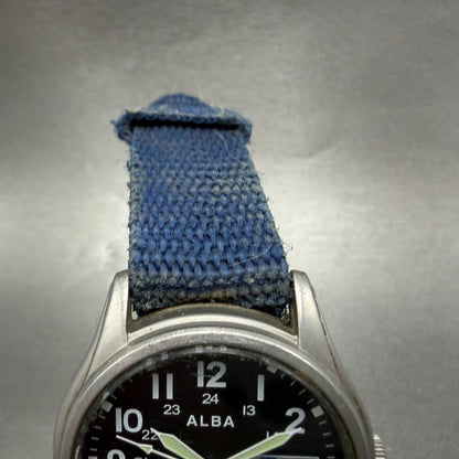 Seiko Alba Solar Watch Men 36mm Blue Dial Silver Tone Daydate V158-0AX0 Runs4