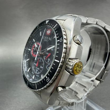 Zodiac Speed Dragon Chrono Watch Men 43mm Black Dial Steel Alarm Date New Batt2