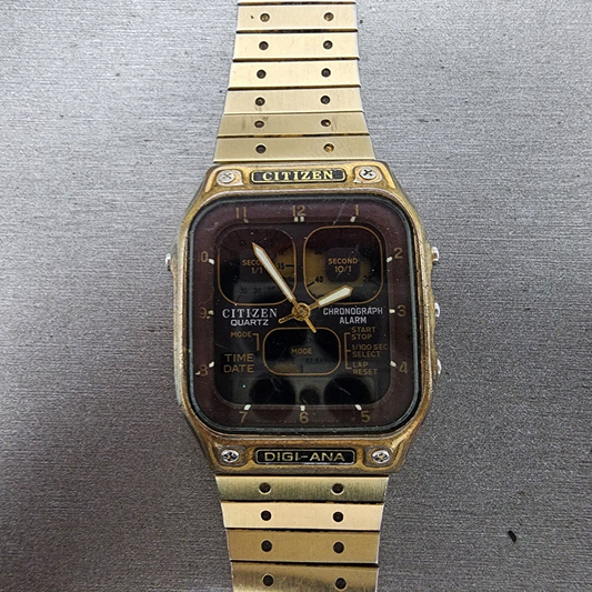 Citizen Robot Face Watch Men 32mm Brown Dial Gold Tone Rectangle 8943 PARTS