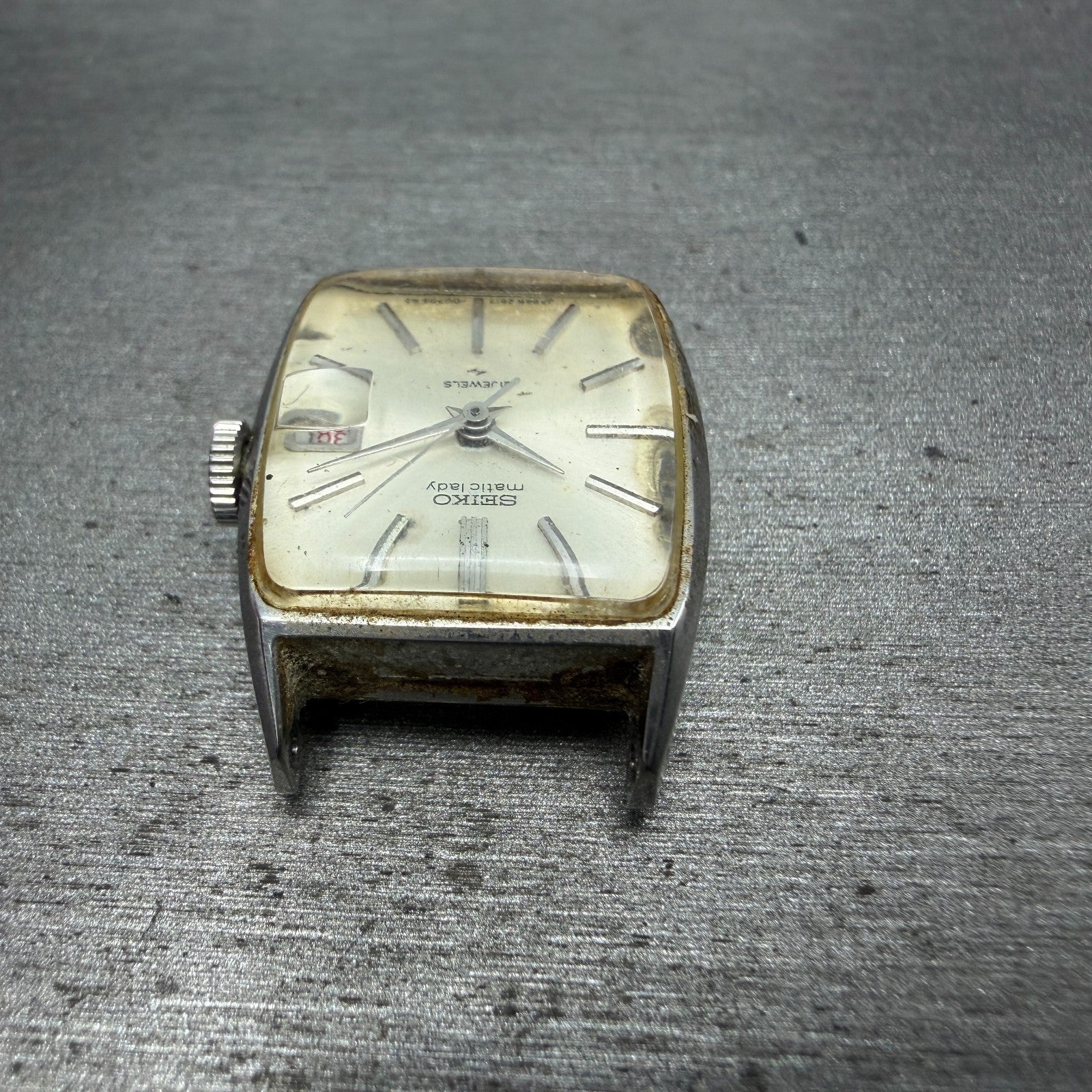 Seiko Matic Lady Watch Women 20mm Silver Dial Silver Tone Date 2517-3211 Runs4