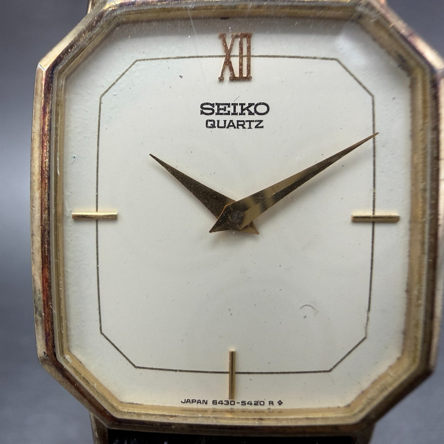 Seiko Watch Men 28mm Cream Dial Gold Tone Octagon Vintage 6430-5179 New Battery1