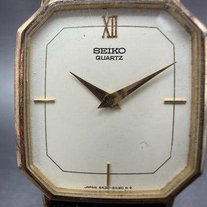 Seiko Watch Men 28mm Cream Dial Gold Tone Octagon Vintage 6430-5179 New Battery1