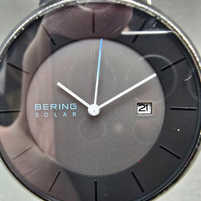 Bering Solar Watch Men 39mm Gray Dial Black Date Round Mesh 14639-122 Works1