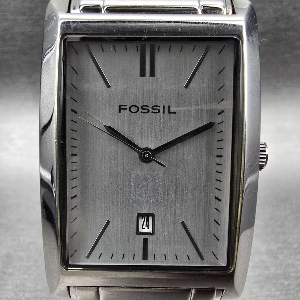 Fossil Arkitekt Tank Watch Men 29mm Silver Dial Silver Date PR-5266 New Battery1