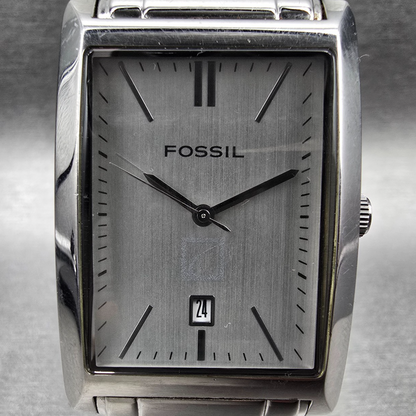 Fossil Arkitekt Tank Watch Men 29mm Silver Dial Silver Date PR-5266 New Battery1