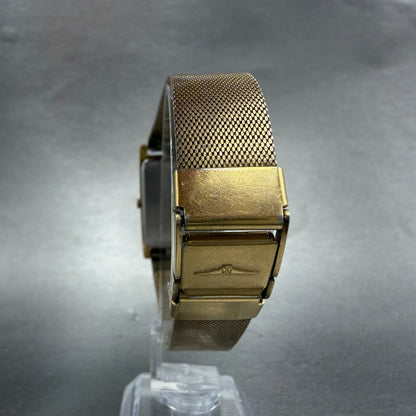 Longines Tank Watch Men 26mm Gold Dial Gold Tone Date Rectangle New Battery7