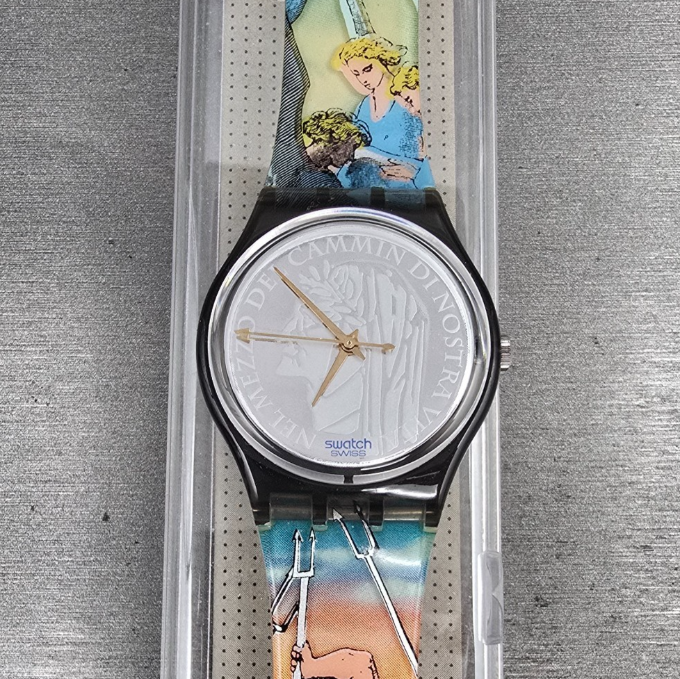 Swatch Le Poème Watch Men 34mm Silver Dial Black Case GM123 New Battery NOS0