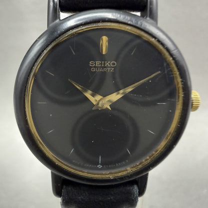 Seiko Watch Women 20mm Black Dial Black Tone Round 2y00-0G49 New Battery VTG ABC1