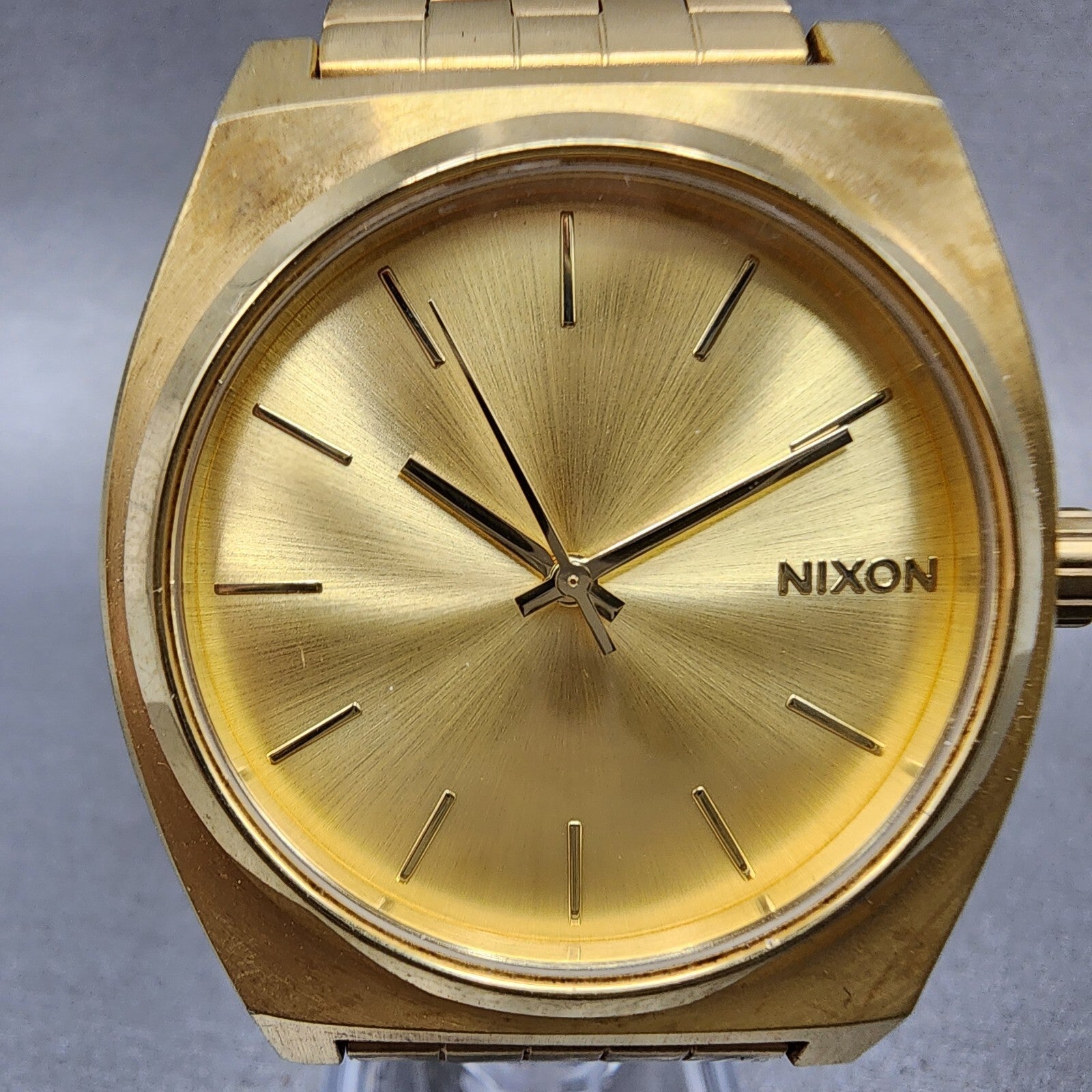 Nixon Time Teller Watch Men 37mm Gold Dial Gold Tone Round New Battery1