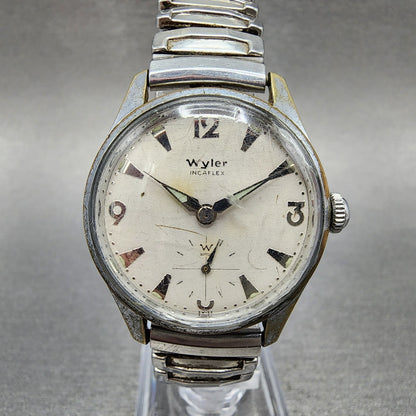 Wyler Inca flex Watch Men 32mm White Dial Silver Tone Small Seconds Manual READ!