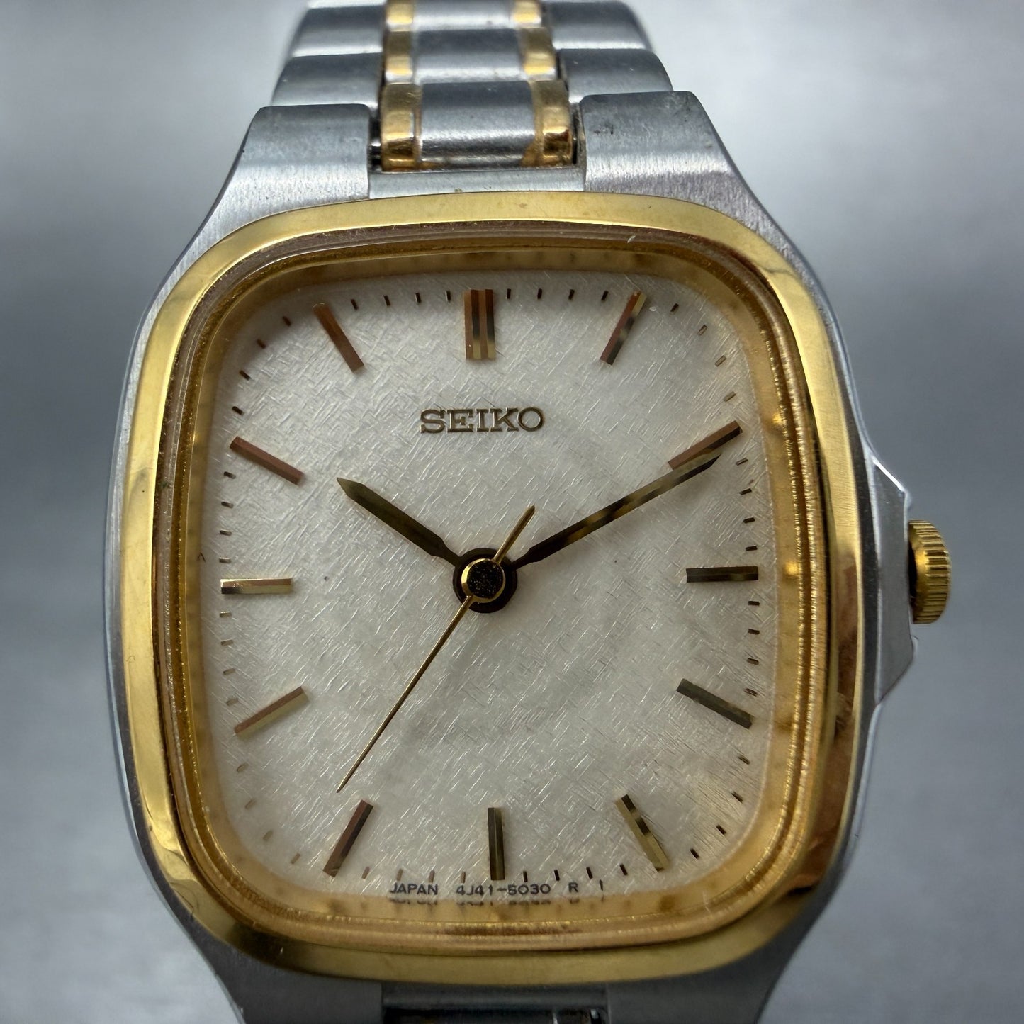 Seiko Tank Watch 22mm Women Champagne Dial Two Tone 4J41-5030 New Battery1