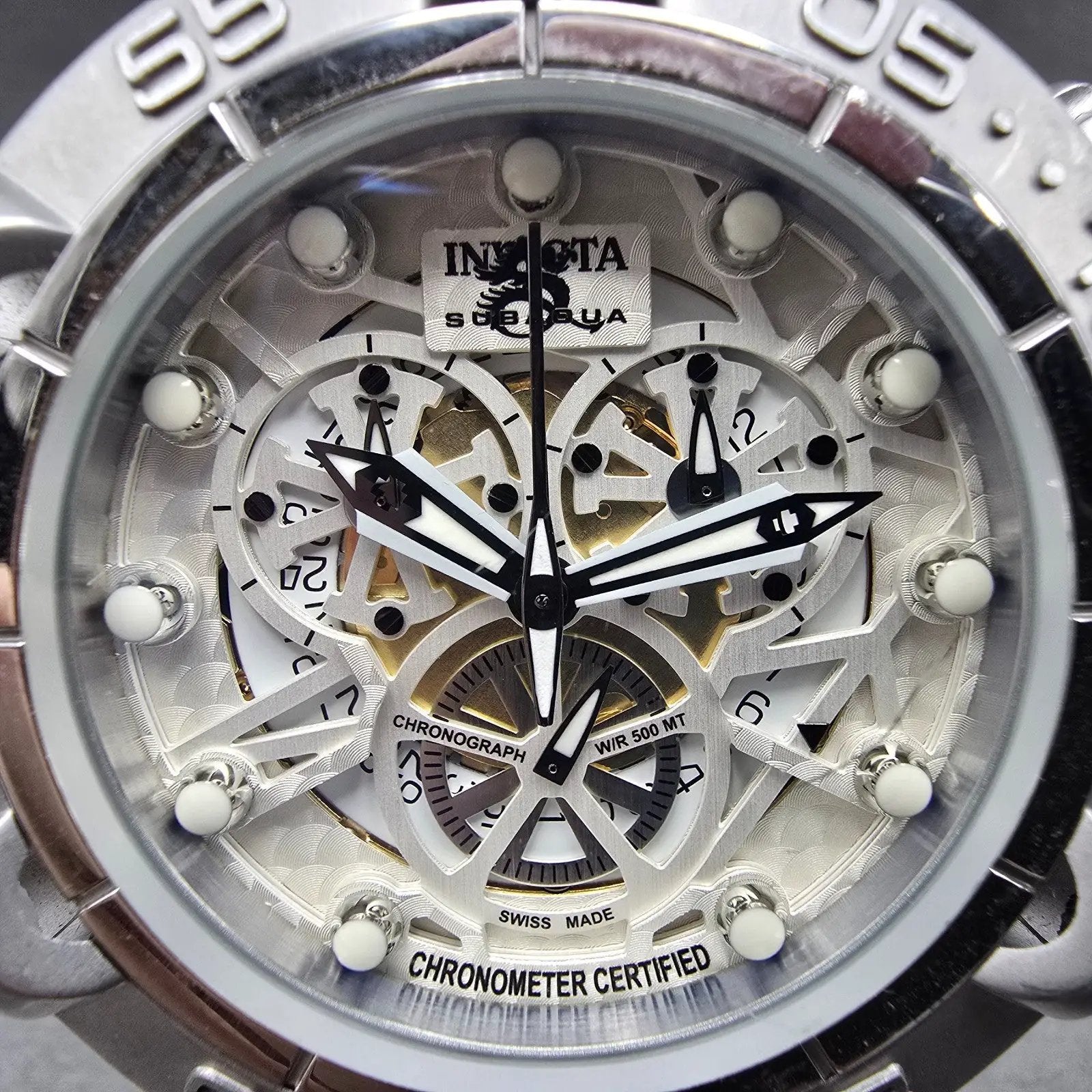 Invicta Sub Aqua Chronograph Watch Men 50mm White Dial Silver Tone 12904 New Bat1