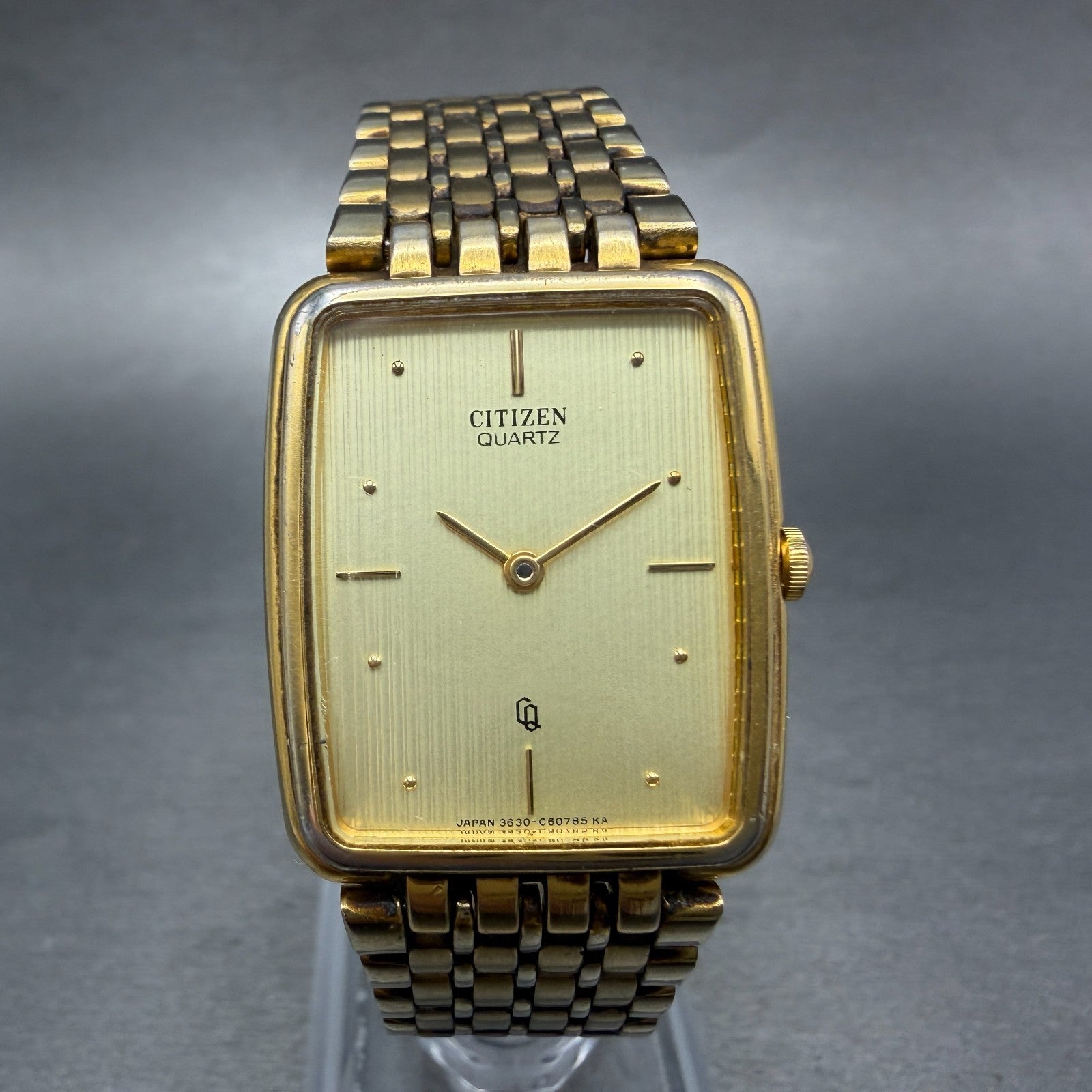 Citizen CQ Tank Watch Men 25mm Champagne Dial Gold Tone 3620-364660 New Battery0