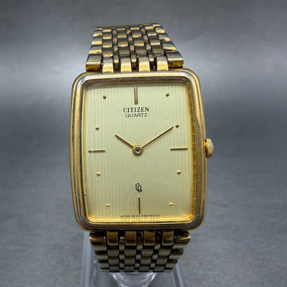 Citizen CQ Tank Watch Men 25mm Champagne Dial Gold Tone 3620-364660 New Battery0