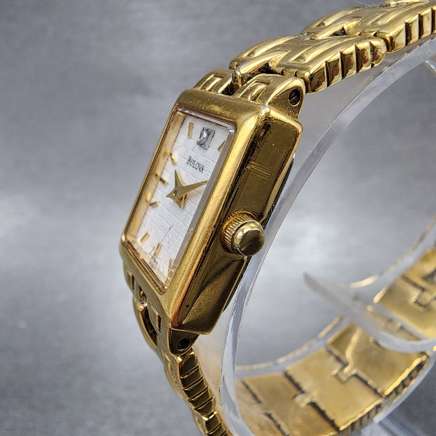 Bulova Tank Watch Women 16mm White Dial Gold Tone Rectangle 97S42 New Battery2