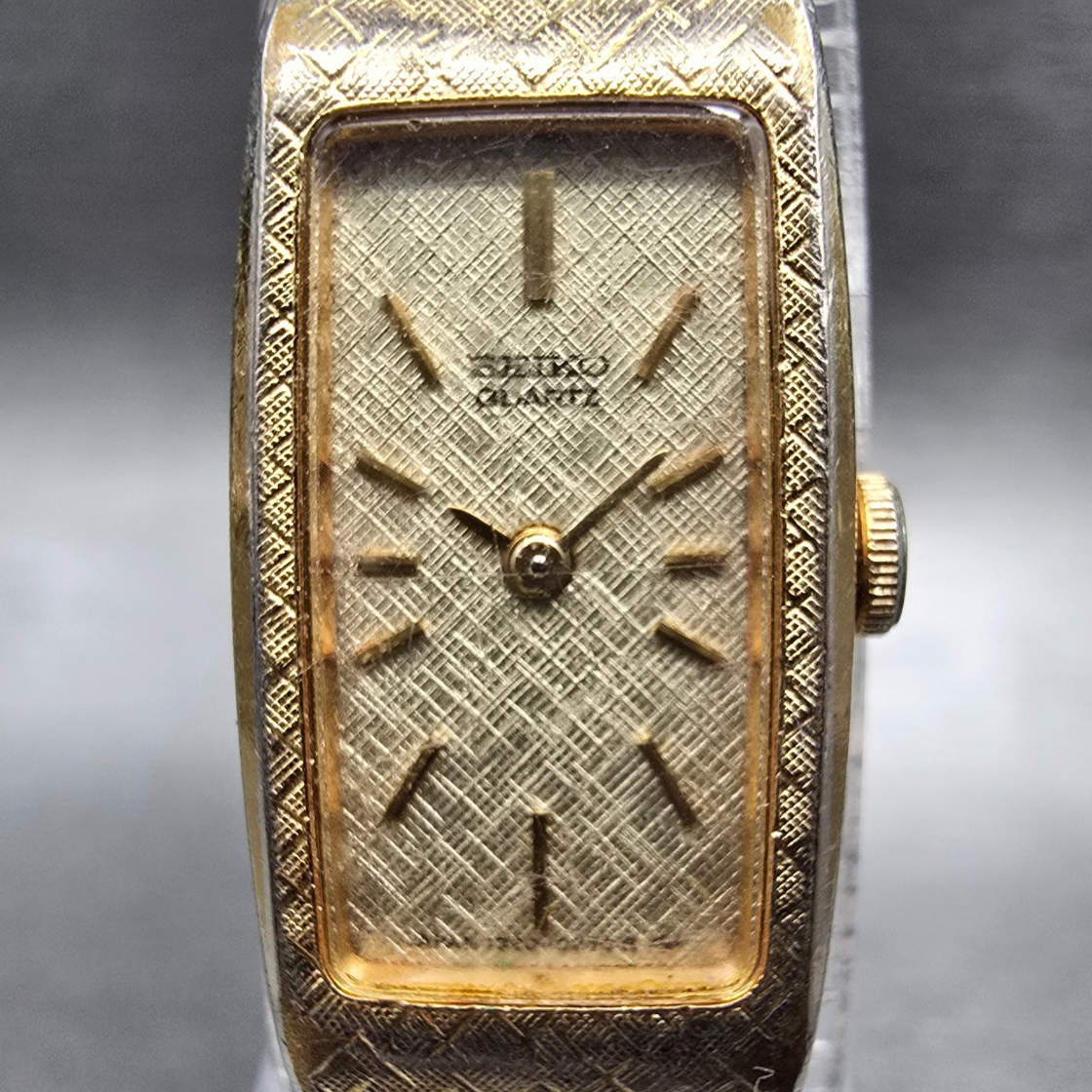 Seiko Watch Women 13mm Champagne Dial Gold Tone Rectangle 1320-5229 New Battery1