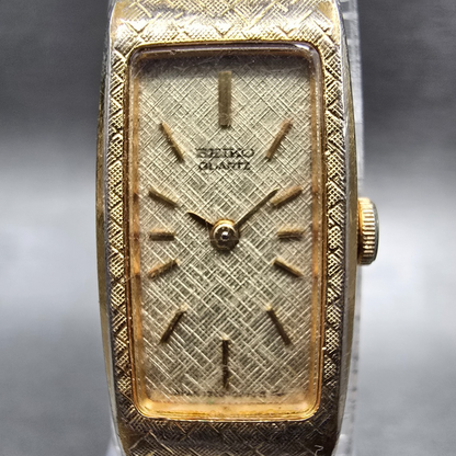 Seiko Watch Women 13mm Champagne Dial Gold Tone Rectangle 1320-5229 New Battery1