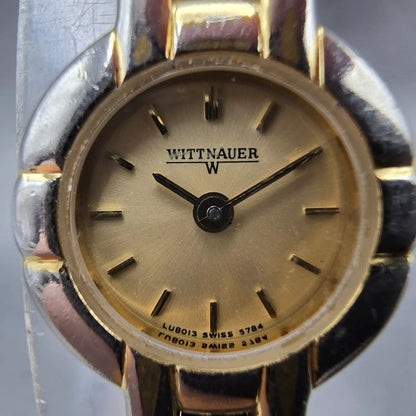 Wittnauer Watch Women 20mm Gold Dial Gold Tone Round 5784 New Battery Vintage1