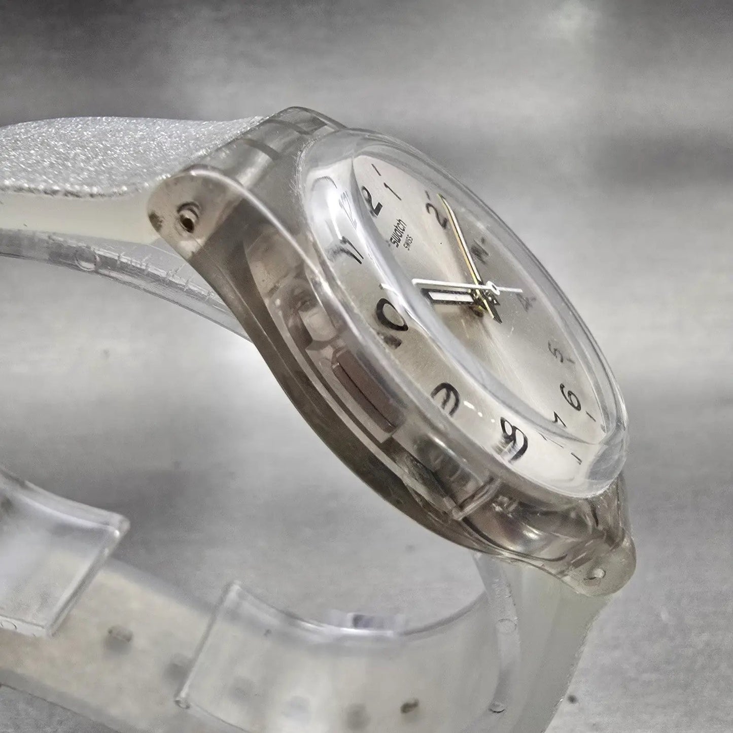 Swatch Silverblush Watch Men 34mm Silver Dial Clear Case Date GM416C New Battery3