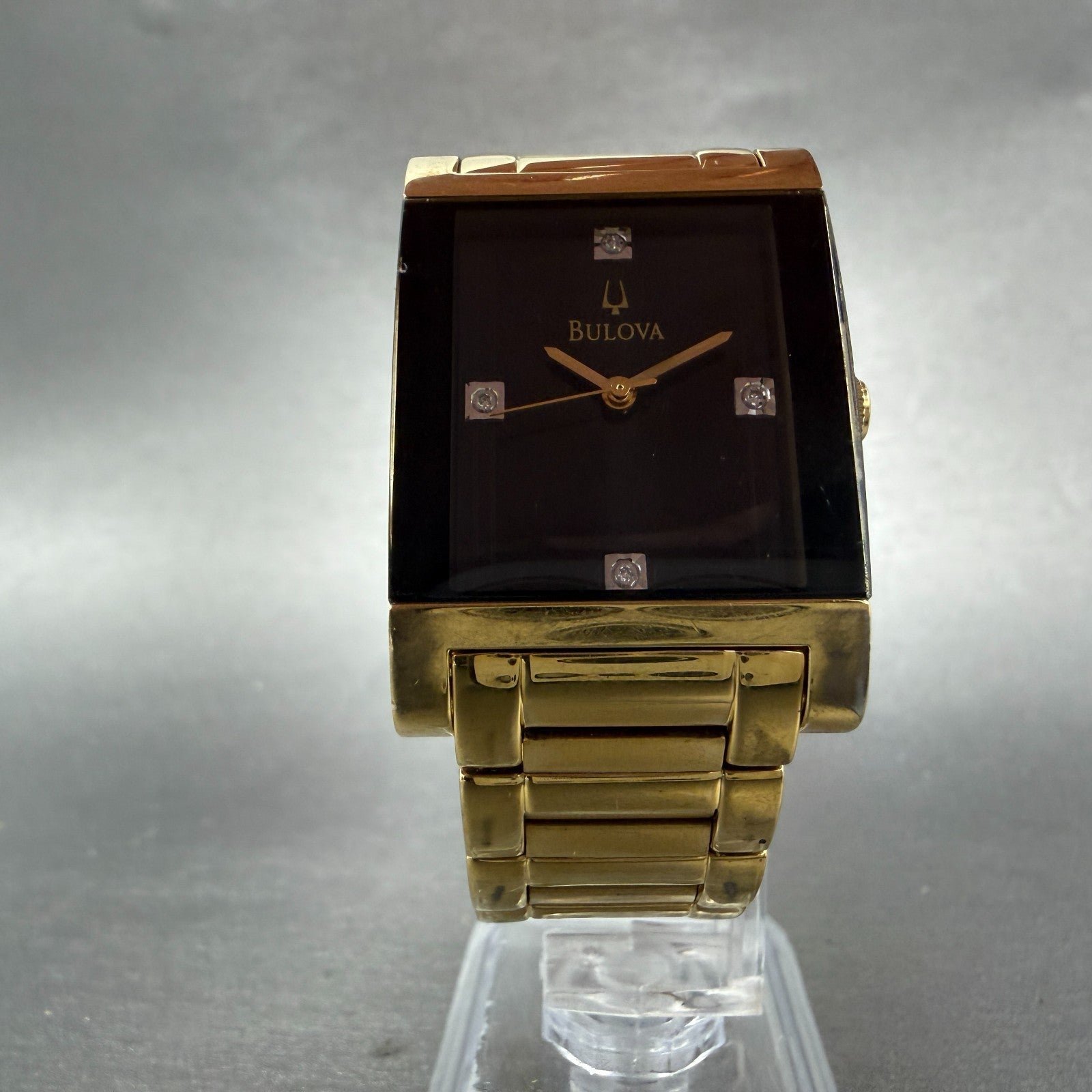 Bulova Tank Watch Men 27mm Black Dial Gold Tone Rectangle 97F50 New battery5